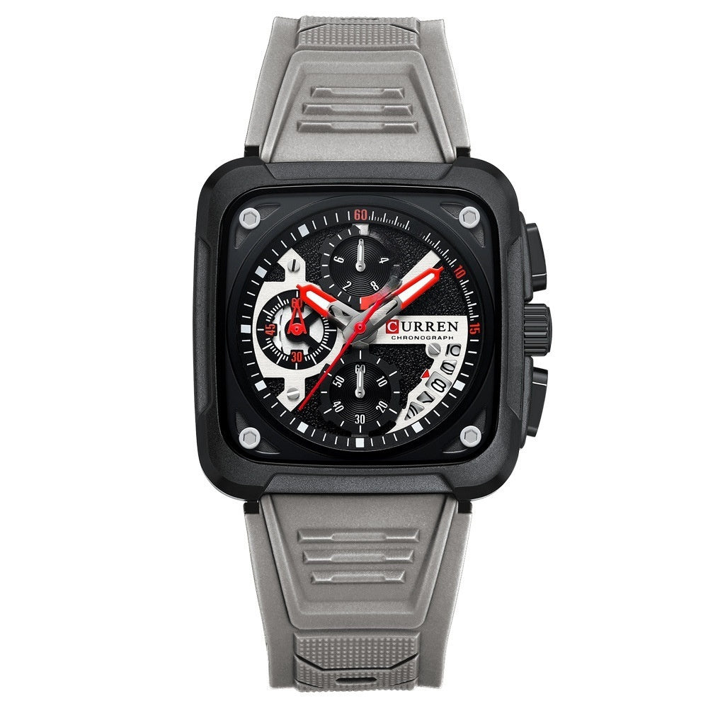 Neutral Square Calendar Multi-Function Six-Hand Quartz Mens Watch