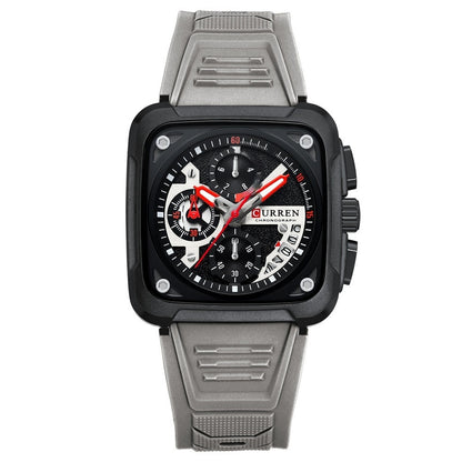 Neutral Square Calendar Multi-Function Six-Hand Quartz Mens Watch
