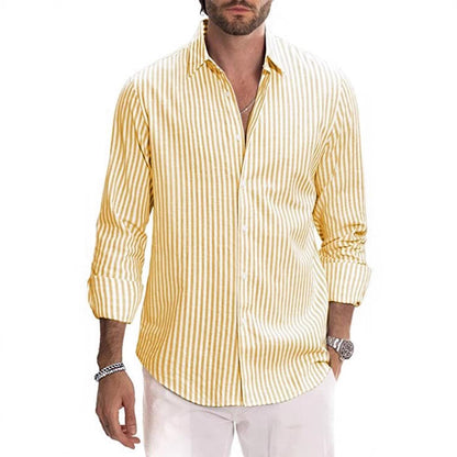 Men's Casual Digital-Print Lapel Striped Shirt