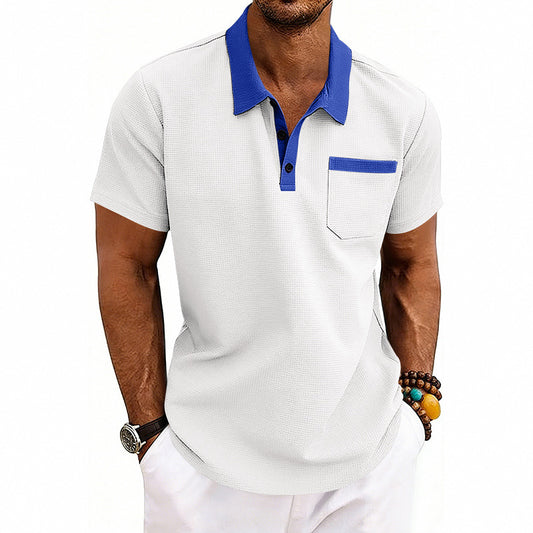 Loose-fit Waffle-Knit Mens Short-Sleeve Polo Shirt