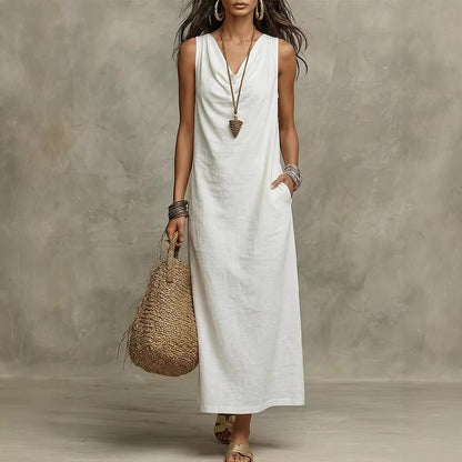 Robe sans manches ample, élégante et stylée à col en V