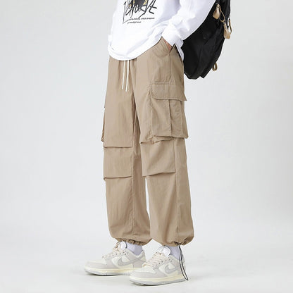Summer Ice Silk Trousers Multi-Pocket Loose Straight-Cut Casual Sports Pants For Men