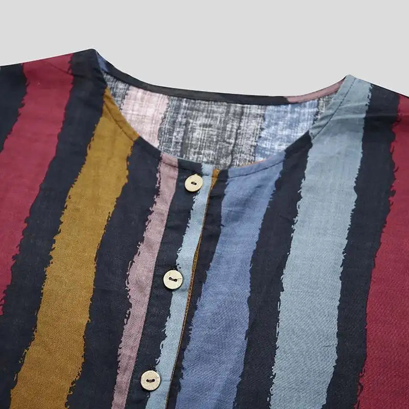 New Men Islam Qamis Muslim Striped Robes Long Sleeve Button-down Arabian Kaftan Suit Middle East Dubai Abaya Summer Man Clothing