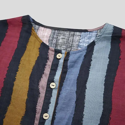 New Men Islam Qamis Muslim Striped Robes Long Sleeve Button-down Arabian Kaftan Suit Middle East Dubai Abaya Summer Man Clothing