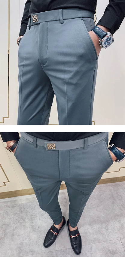 Spring 2026 Mens Casual Slim Fit Dress Pants Streetwear Suit Pants Men High Quality Office Pants All Match ankle Length Trousers