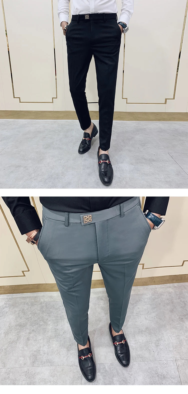 Spring 2026 Mens Casual Slim Fit Dress Pants Streetwear Suit Pants Men High Quality Office Pants All Match ankle Length Trousers