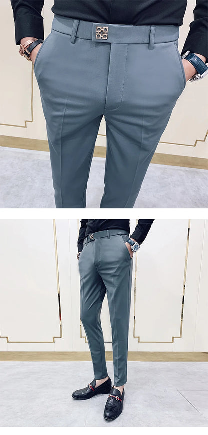 Spring 2026 Mens Casual Slim Fit Dress Pants Streetwear Suit Pants Men High Quality Office Pants All Match ankle Length Trousers