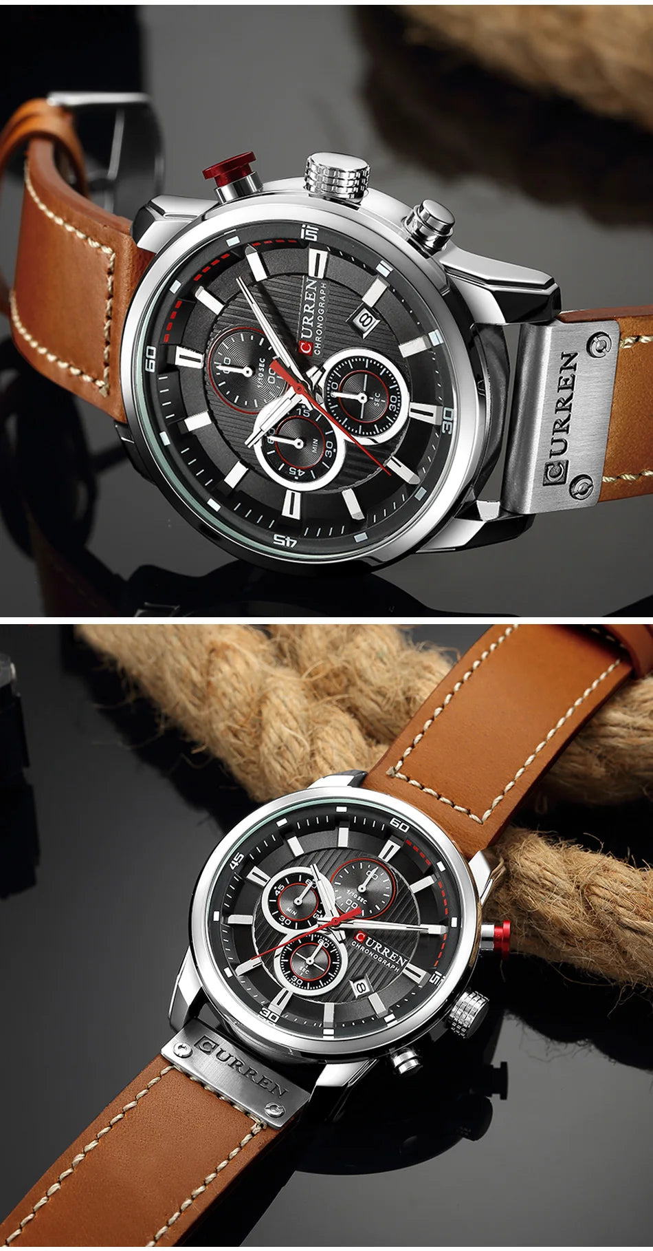 CURREN Brand Watch Men Leather Sports Watches Men's Army Military Quartz Wristwatch Chronograph Male Clock Relogio Masculino