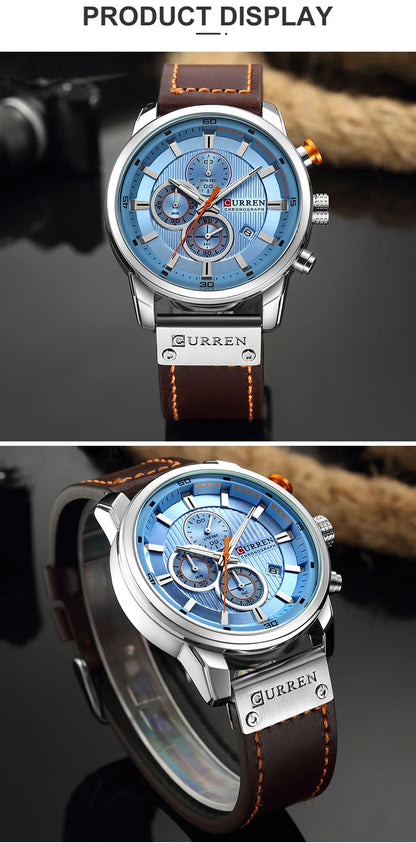 CURREN Brand Watch Men Leather Sports Watches Men's Army Military Quartz Wristwatch Chronograph Male Clock Relogio Masculino