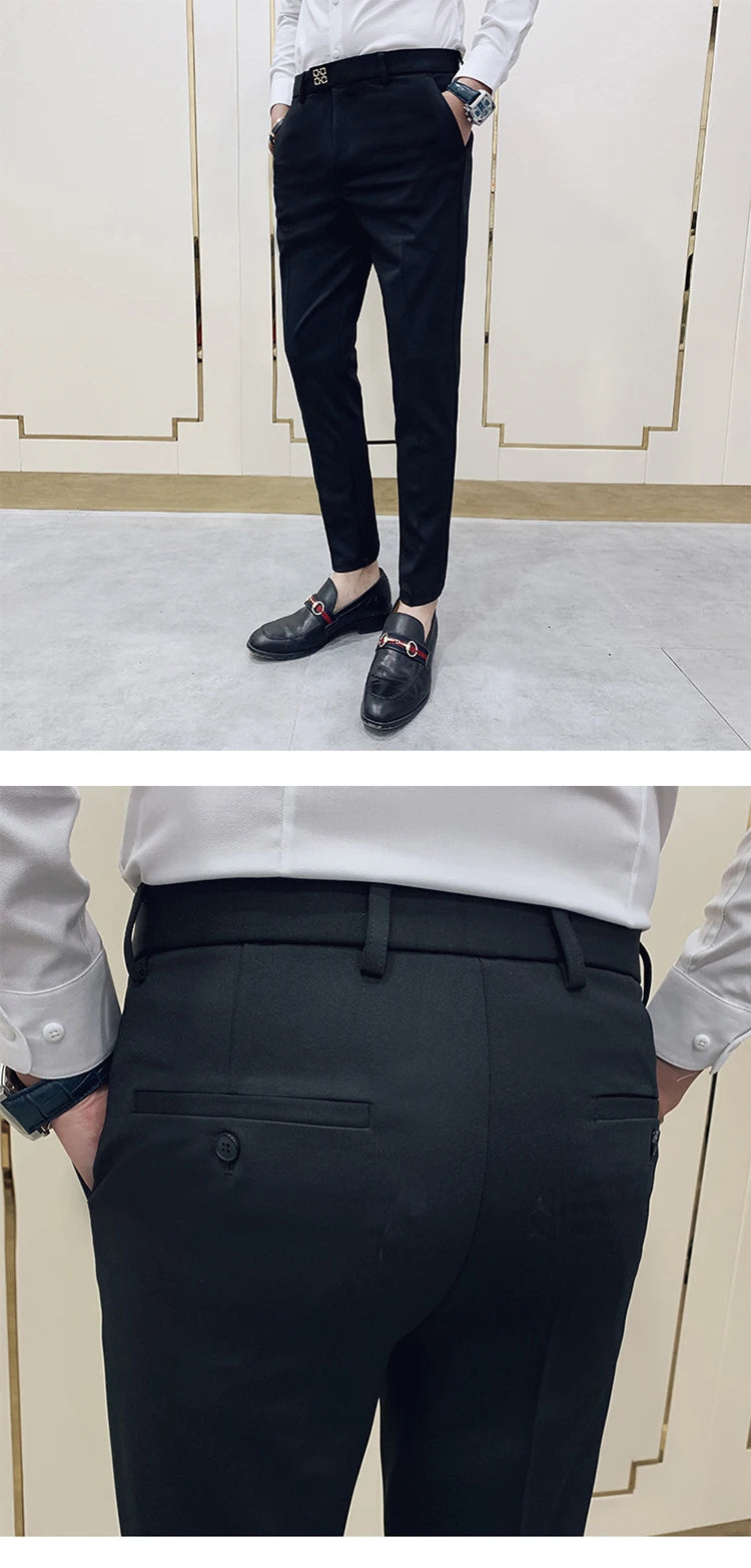 Spring 2026 Mens Casual Slim Fit Dress Pants Streetwear Suit Pants Men High Quality Office Pants All Match ankle Length Trousers
