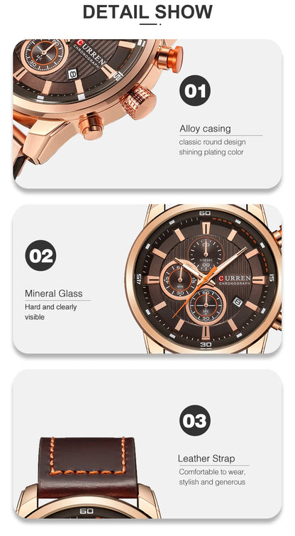 CURREN Brand Watch Men Leather Sports Watches Men's Army Military Quartz Wristwatch Chronograph Male Clock Relogio Masculino