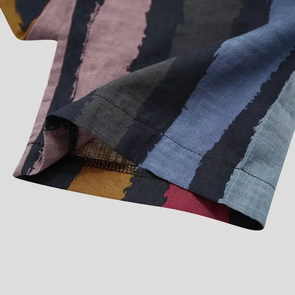 New Men Islam Qamis Muslim Striped Robes Long Sleeve Button-down Arabian Kaftan Suit Middle East Dubai Abaya Summer Man Clothing