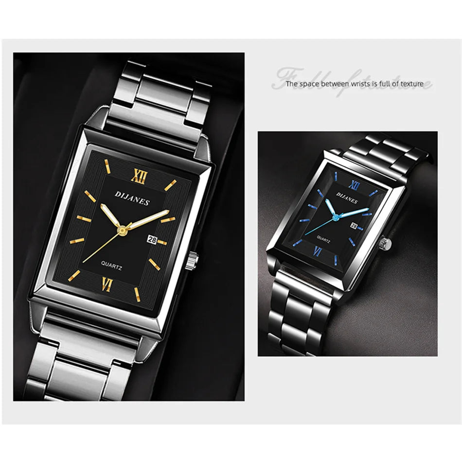 Top Brand Luxury Watches for Men Fashion Quartz Wristwatch Square Gold Stainless Steel Watch Band Business Clock Gold Watch