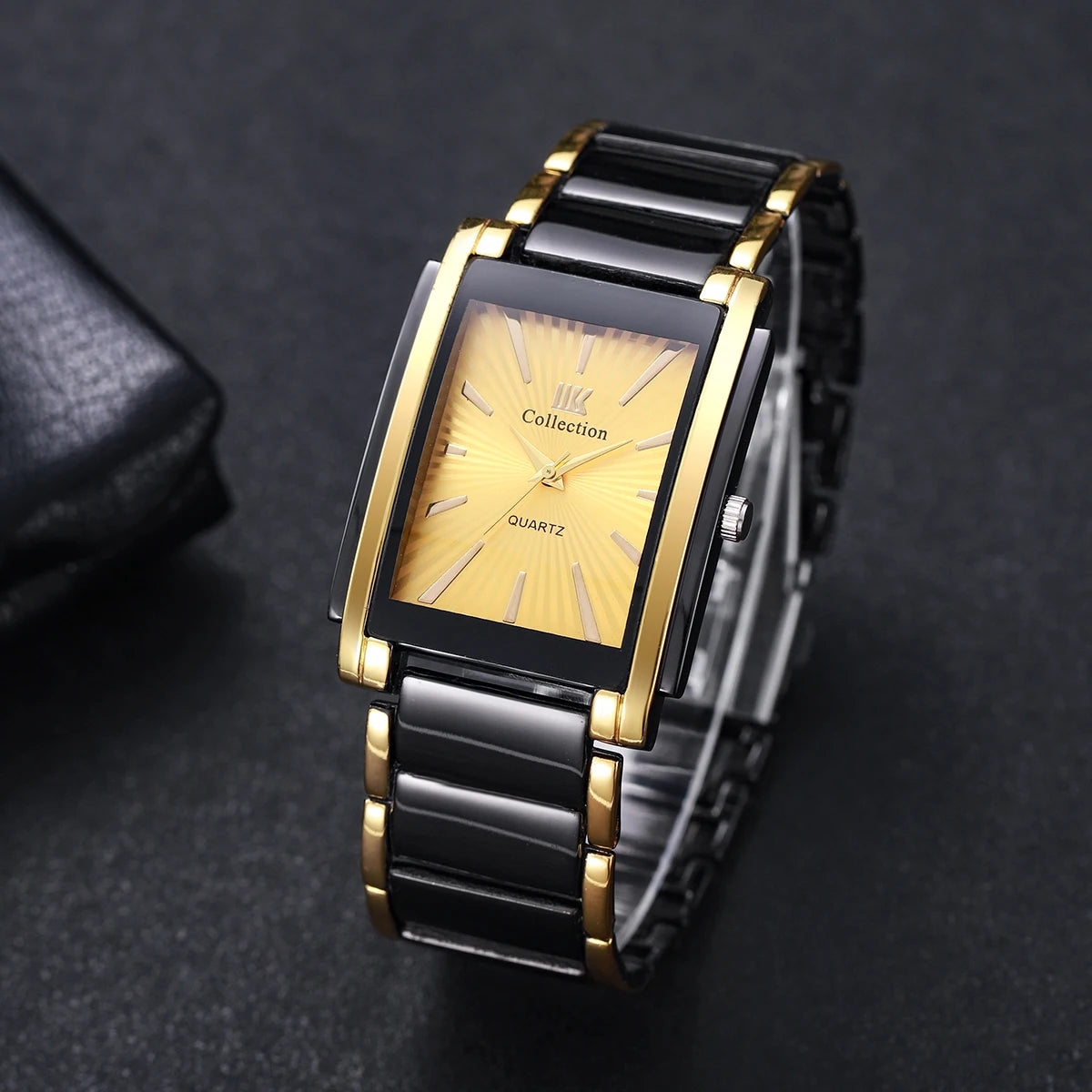 Fashion Rectangle Men Business Watches Luxury Stainless Steel Strap Quartz Wristwatch For Mens Clock Reloj Hombre（Without Box）