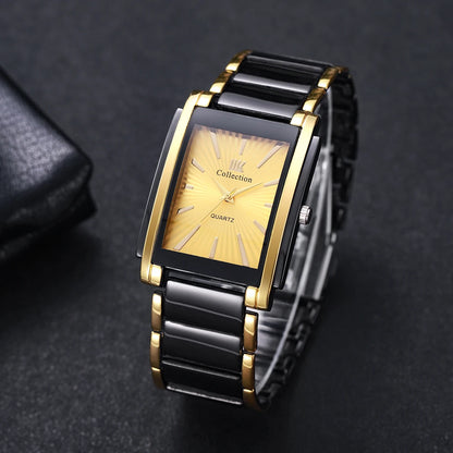 Fashion Rectangle Men Business Watches Luxury Stainless Steel Strap Quartz Wristwatch For Mens Clock Reloj Hombre（Without Box）