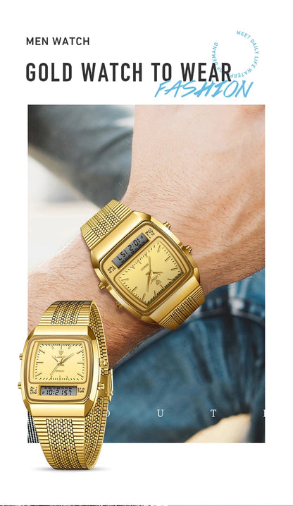 LIEBIG Luxury Dual Display Time Quartz Watches For Men Women Fashion Outdoor Sports Week Waterproof Digital Wristwatches Relojes