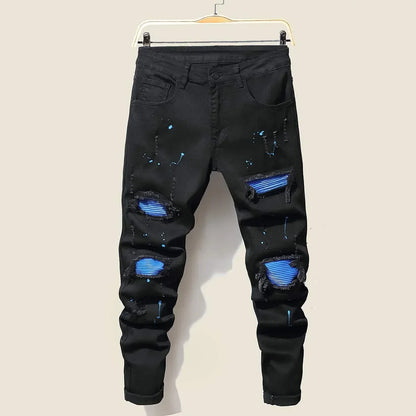 Jean Slim Straight Patchwork LVCCCI'S – Style Chic, Haute Élasticité &amp; Denim Épais