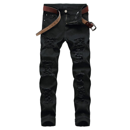 Jean Slim Hip-Hop ZHANLINWU 499 – Style Distressed, Détails Déchirés &amp; Confort Denim