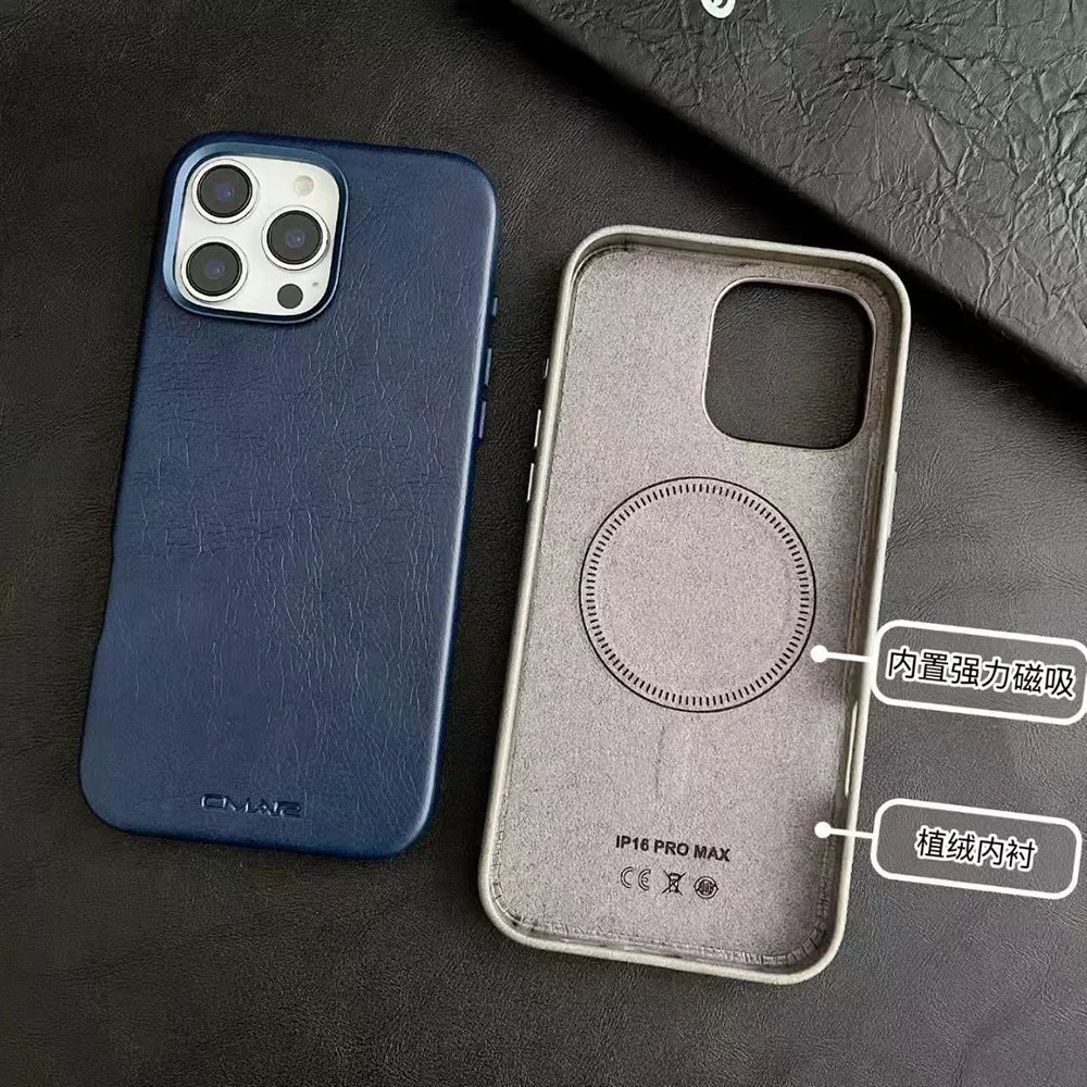 Magnetic Leather Texture for MagSafe Phone Case for IPhone 17 16pro Max 15 14 Pro 13 Wireless Charging Alloy Lens Bumper Cover