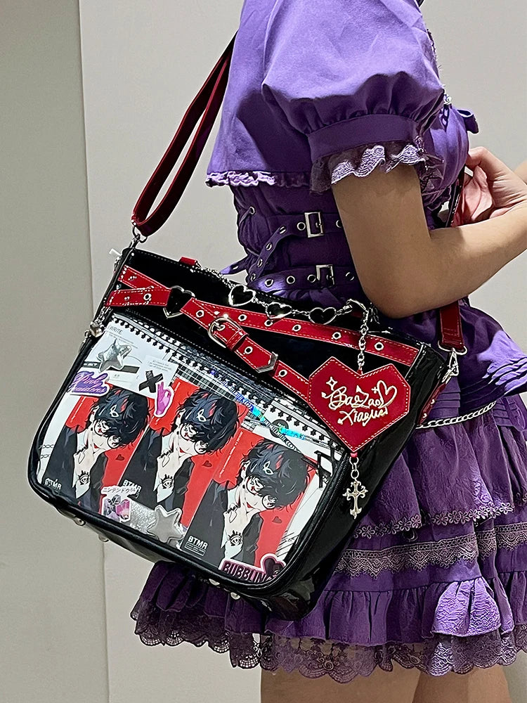 Y2k Aesthetic Underarm Ita Bag Streetwear Girl Transparent Shoulder Bag Heart Shape Chic Chain Handbag DIY Display Crossbody Bag
