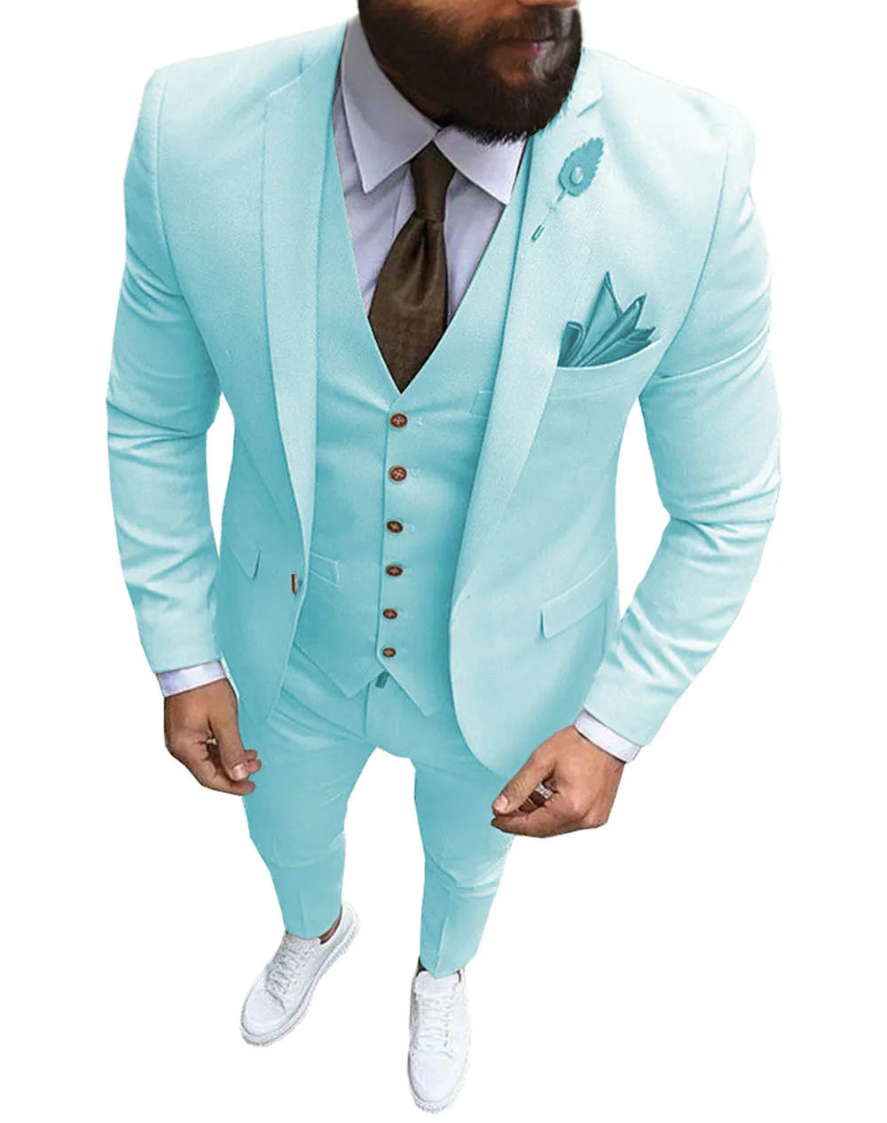 New Pink Men's 3 Pieces Suit Formal Business Notch Lapel Slim Fit Tuxedos Best Man Blazer For Wedding(Blazer+Vest+Pants)