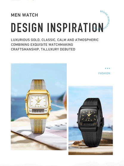 LIEBIG Luxury Dual Display Time Quartz Watches For Men Women Fashion Outdoor Sports Week Waterproof Digital Wristwatches Relojes
