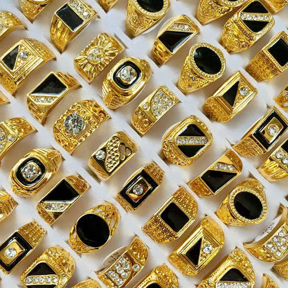 5Pcs Fashion Jewelry Men's Gold Color Enamel Rhinestone Rings Hot Wholesale Mixed Lots Party Drop Ship Free LR4047