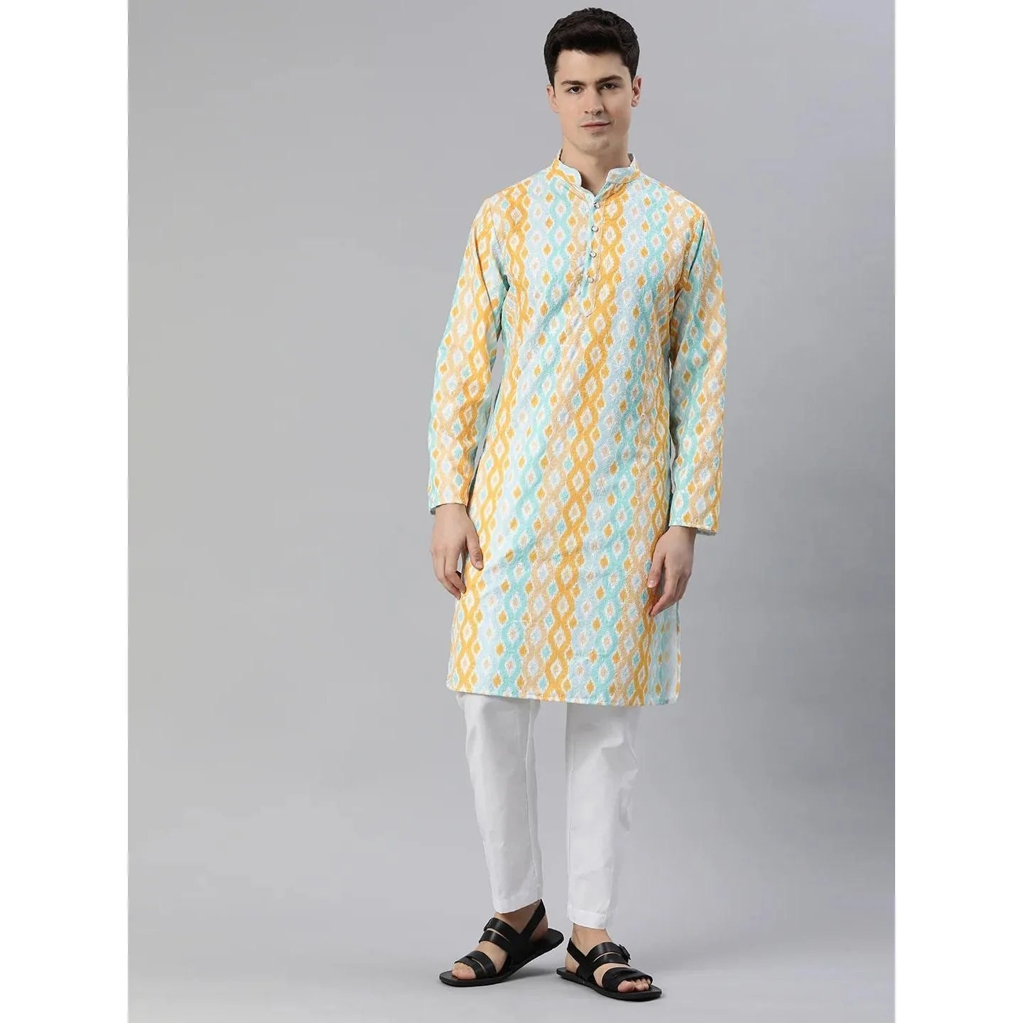 Vardha Regular Fit Kurta Mandarin Collar Long Suitable All Occasions Such Wedding Hari Raya Aidilfitri Prayer Wear Man