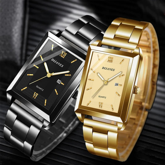 Top Brand Luxury Watches for Men Fashion Quartz Wristwatch Square Gold Stainless Steel Watch Band Business Clock Gold Watch