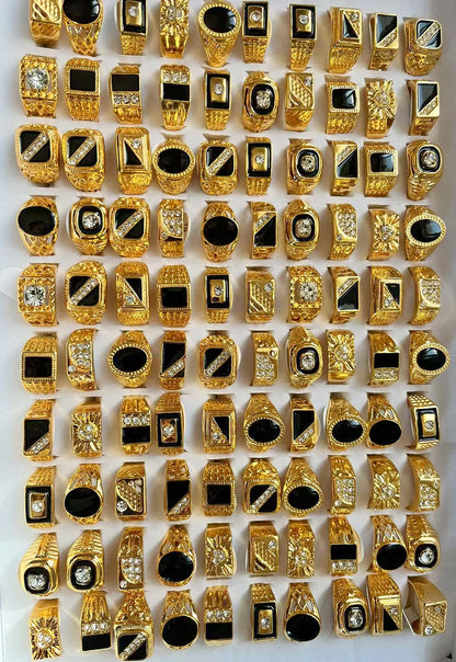 5Pcs Fashion Jewelry Men's Gold Color Enamel Rhinestone Rings Hot Wholesale Mixed Lots Party Drop Ship Free LR4047