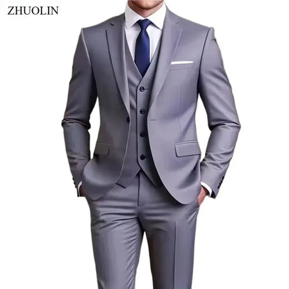 Men's 3 Piece Suit Set Wedding Solid Color Blazer Vest Pants Formal Business Dress Classic Tuxedo for Party Groomsmen