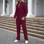 New autumn men's suit, waffle plain-colored long-sleevedshirt with pocket cardigan, stylish men's casual clothing long pants set