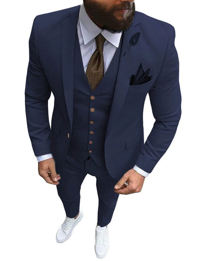 New Pink Men's 3 Pieces Suit Formal Business Notch Lapel Slim Fit Tuxedos Best Man Blazer For Wedding(Blazer+Vest+Pants)