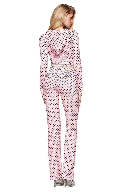 slim fit shoulder floral print bright line design slim fit hooded zipper short jacket pants for women
