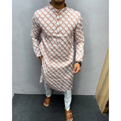 Vardha Regular Fit Kurta Mandarin Collar Long Suitable All Occasions Such Wedding Hari Raya Aidilfitri Prayer Wear Man