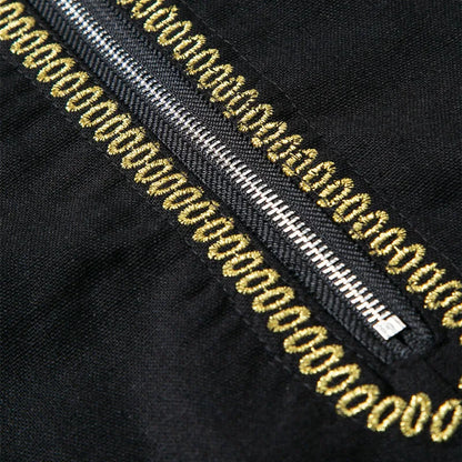 New Men's Round Collar Embroidered Robe Fashion Male Halloween Trend Black Long Coats