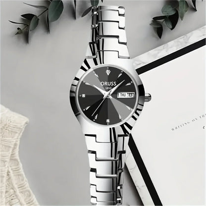 2pcs Couples Dial Cutting Quartz Watch Business Fashion Analog Calendar Wrist Watch Valentines Gift For Men Women Date Watch