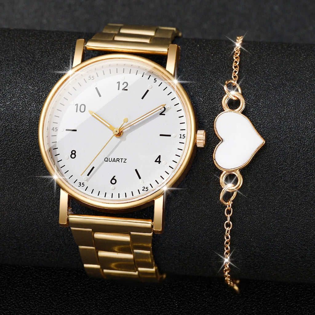 2/4PCS Fashion Arabic Dial Women Watches Simple Quaretz Wristwatch with Bracelets Set Reloj Mujer（Without Box）