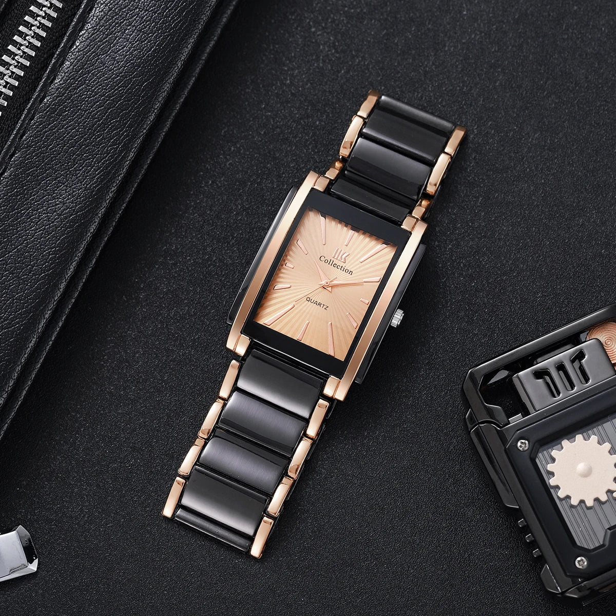 Fashion Rectangle Men Business Watches Luxury Stainless Steel Strap Quartz Wristwatch For Mens Clock Reloj Hombre（Without Box）