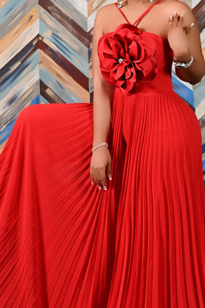 Women 3D Flower Sleeveless Pleated Strapless Wide Leg Long Jumpsuits Party Beach Fashion High Street Sexy Outfit Rompers