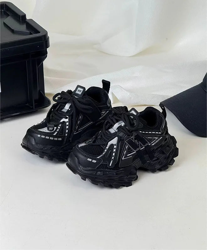 Thick-soled Children's Sports Shoes Autumn Leather Fashion Girl's Running Shoes Boys' Casual Shoes Lace-up Soft Sole Kids Shoes