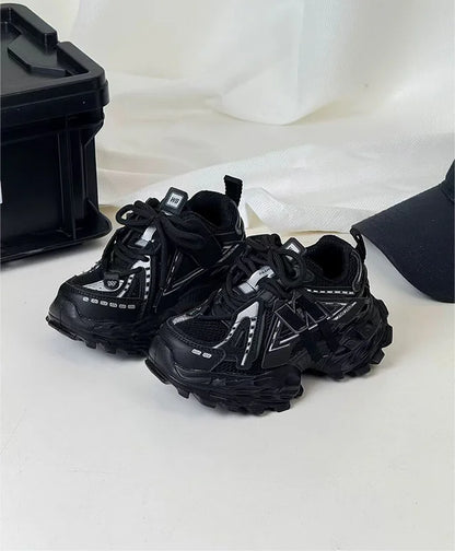 Thick-soled Children's Sports Shoes Autumn Leather Fashion Girl's Running Shoes Boys' Casual Shoes Lace-up Soft Sole Kids Shoes