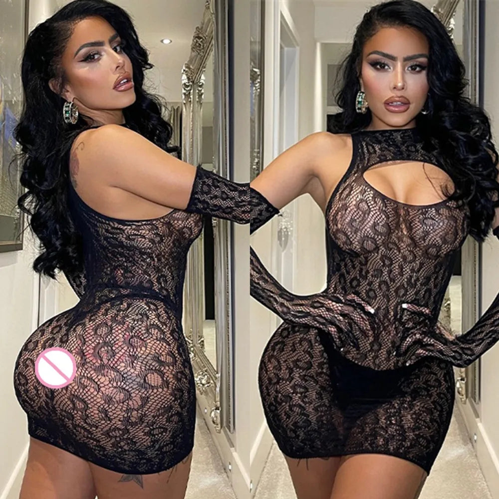 Fishnet Short Dress Sexy Lingerie For Women Wrap Hip Skirt Babydoll Sleepwear Fishnet Short Net Skirt Sexiest Slim Mini Dress