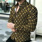 Men's shirt with contrasting stripes, long sleeved shirt, simple geometric lines, slim fit shirt, high-quality business top