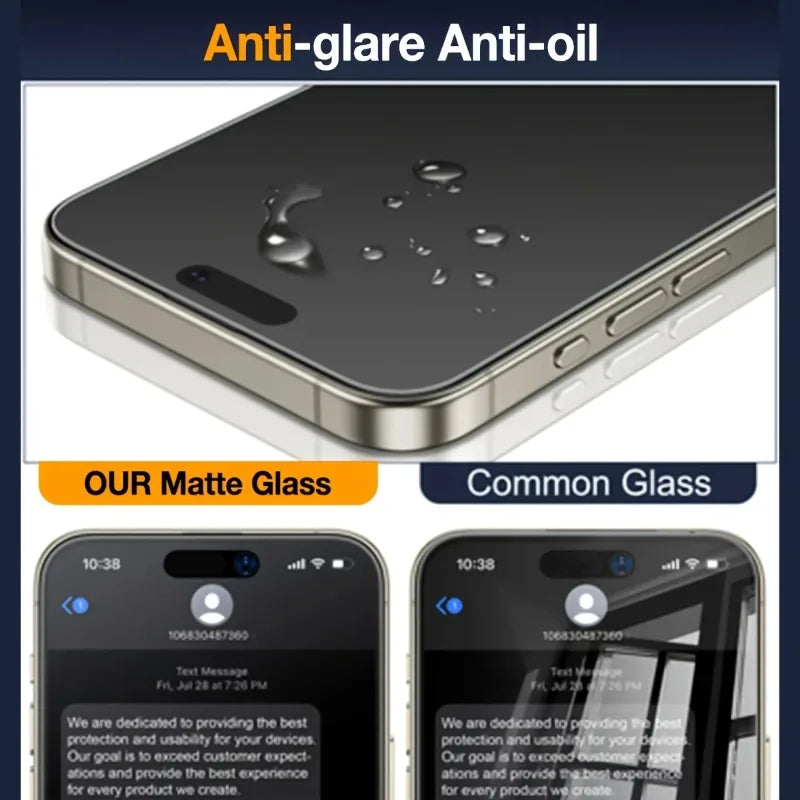 3Pcs Matte Privacy Screen Protector for iPhone 17 16 15 14 Pro Max  Anti-Spy Tempered Glass For iPhone 13 12 11 Matte Private
