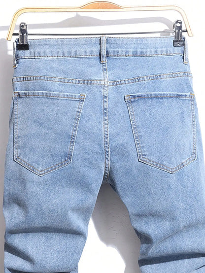 Jean Slim Straight Patchwork LVCCCI'S – Style Chic, Haute Élasticité &amp; Denim Épais