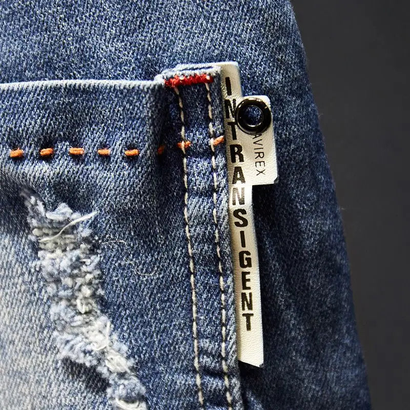 Jean Slim Déchiré Usé Tsingyi – Style Casual, Effet Moustache &amp; Confort Stretch
