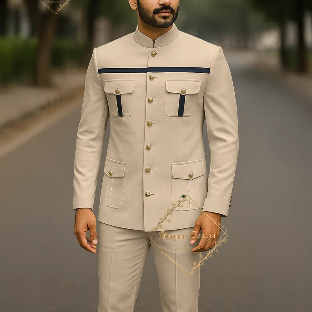Ivory Formal Safari Suit Custom Made Indian Menswear for Wedding Groom Men's 2pcs Set Jacket Pants Slim Fit Party Dress