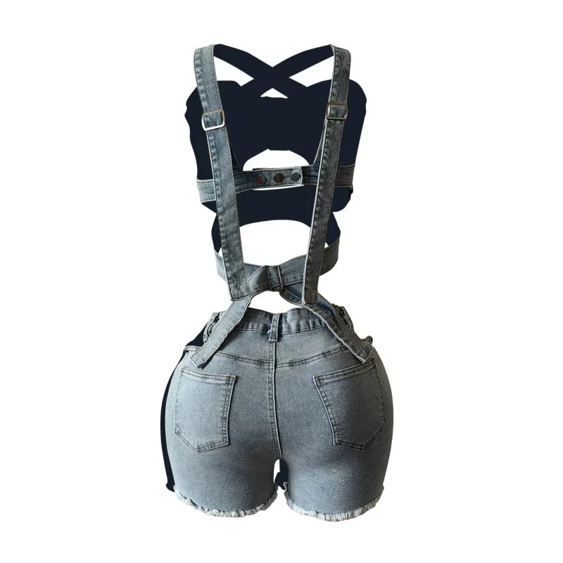 Ensemble 2 pièces Denim – Top Halter & Short Mini – Style Sexy & Club