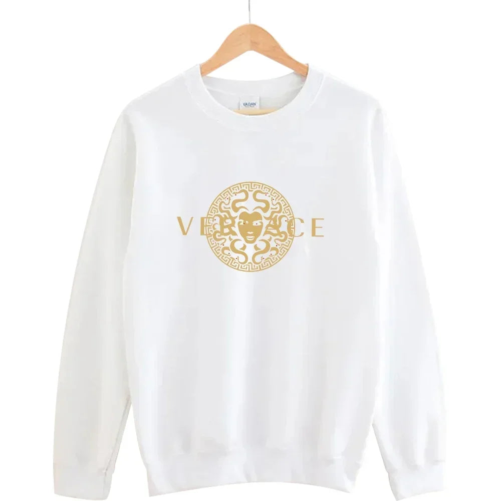 Men's autumn round neck sweatshirt set, luxurious printed simple casual sports set